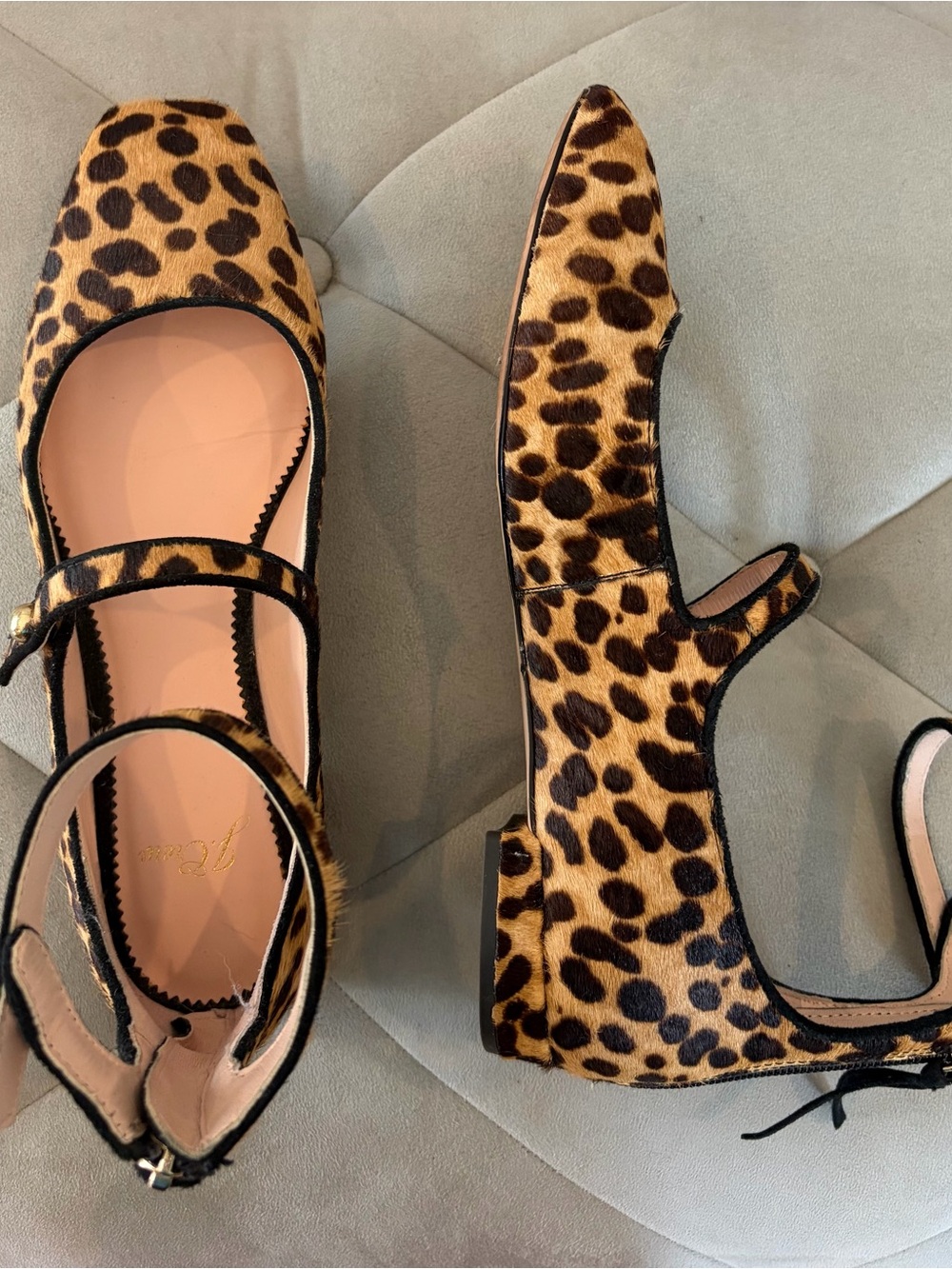 J. Crew Leopard Print Mary Jane Flats with Ankle Strap - Tan and Black